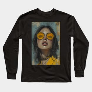 woman in orange shades - modern concept art Long Sleeve T-Shirt